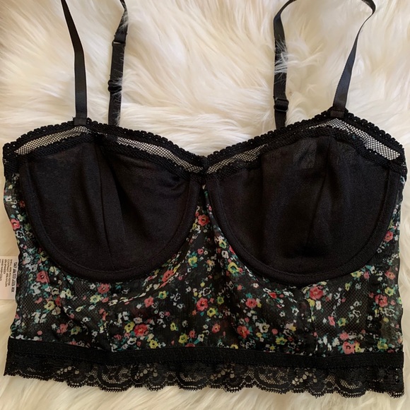 Kimchi Blue Black Floral Crop Bralette Size Small - Picture 3 of 10